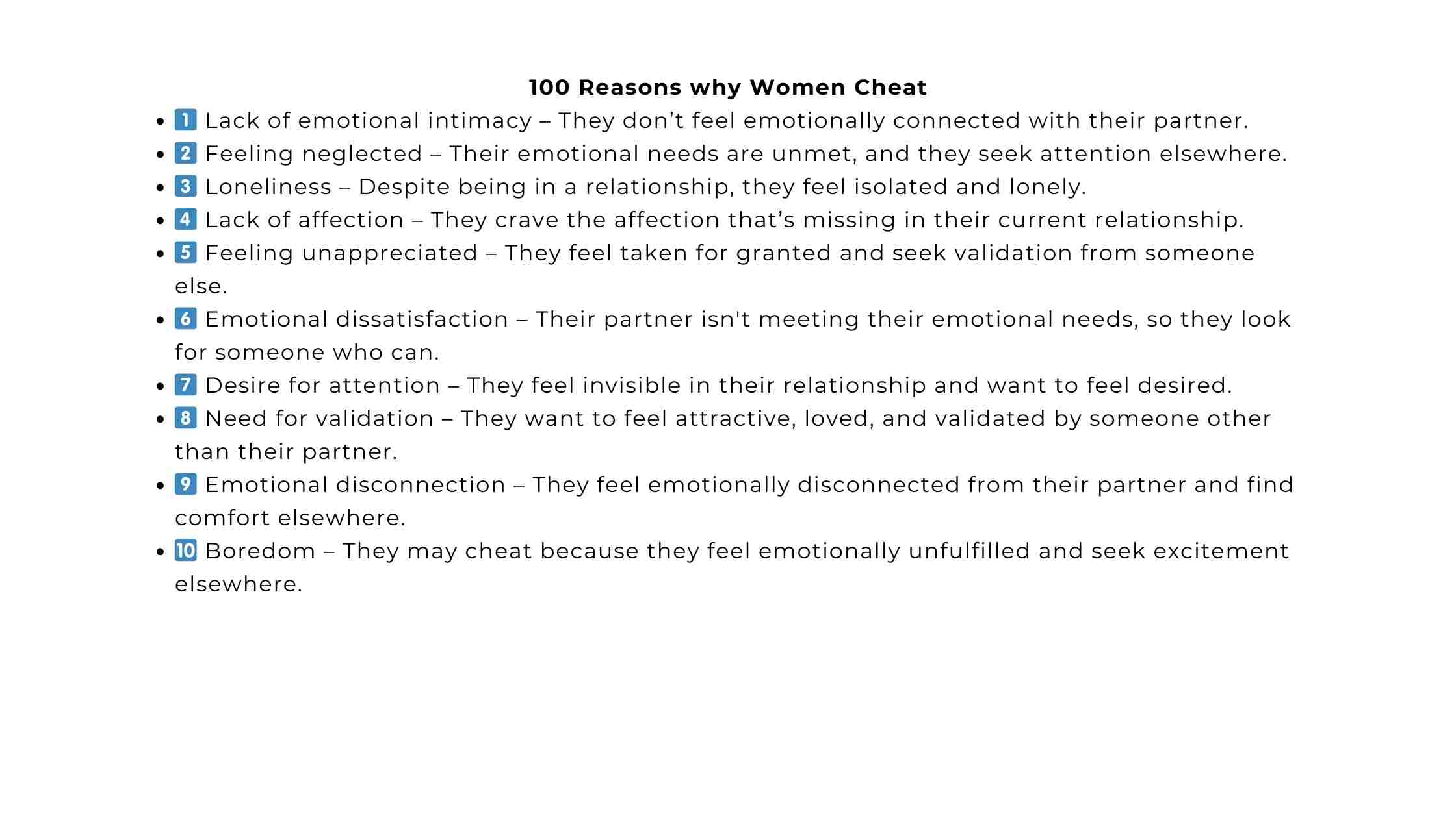 100 Reasons why Women Cheat
