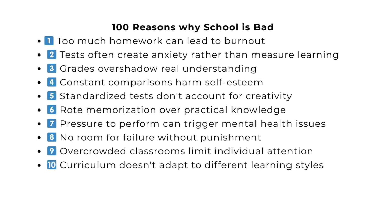 100 reasons why school is bad